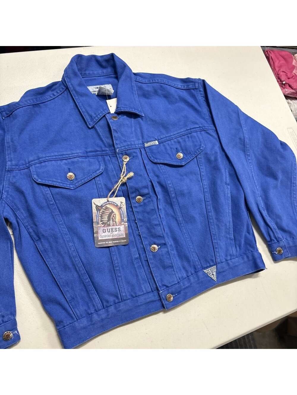 Vintage Guess Georges Marciano Denim Trucker Jacket M NWT Periwinkle Deadstock